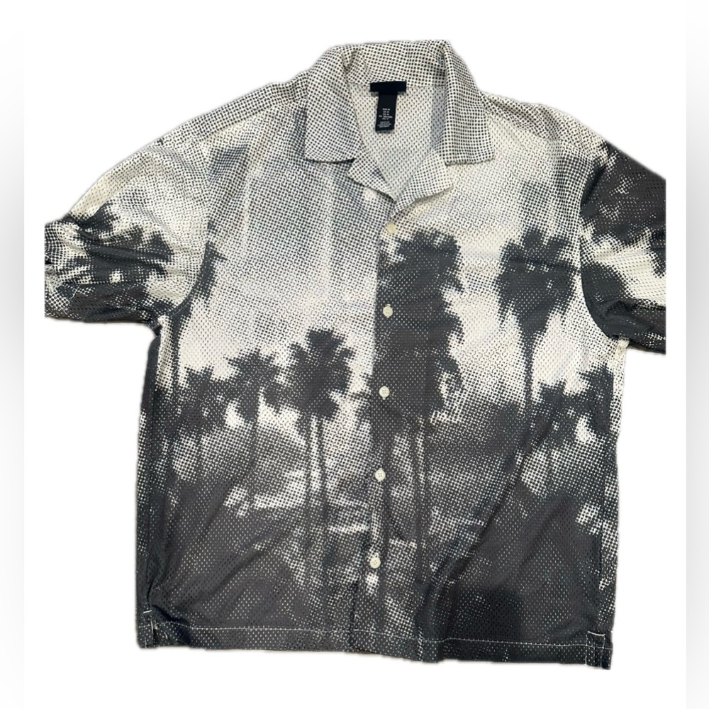 Cubavera Monochrome Palm Print Shirt Jacket